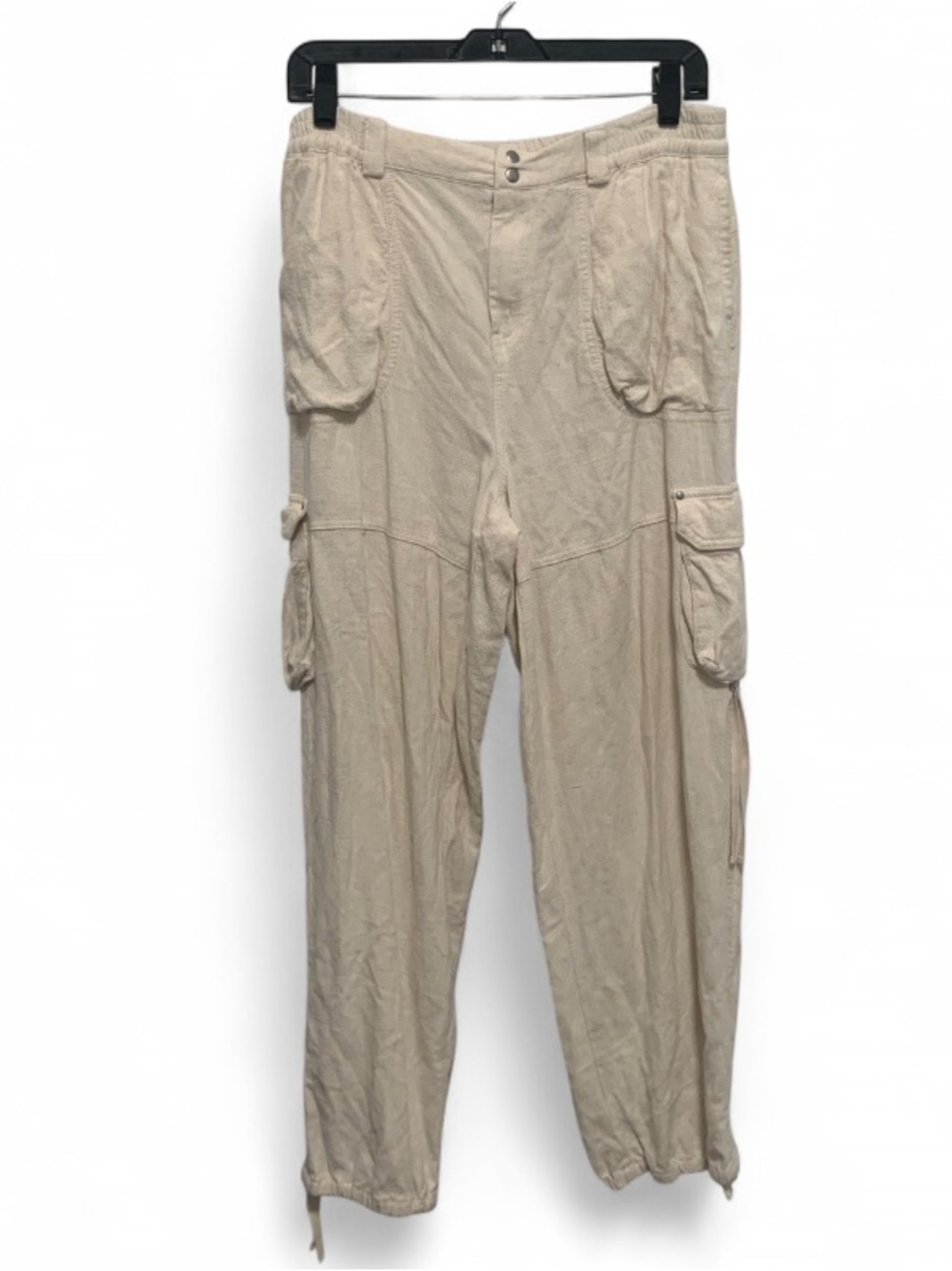 Anthropologie Cream Linen Blend Relaxed Cargo Jogger Pants